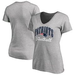 New England Patriots Women's Victory Script V-Neck T-Shirt Heather Gray