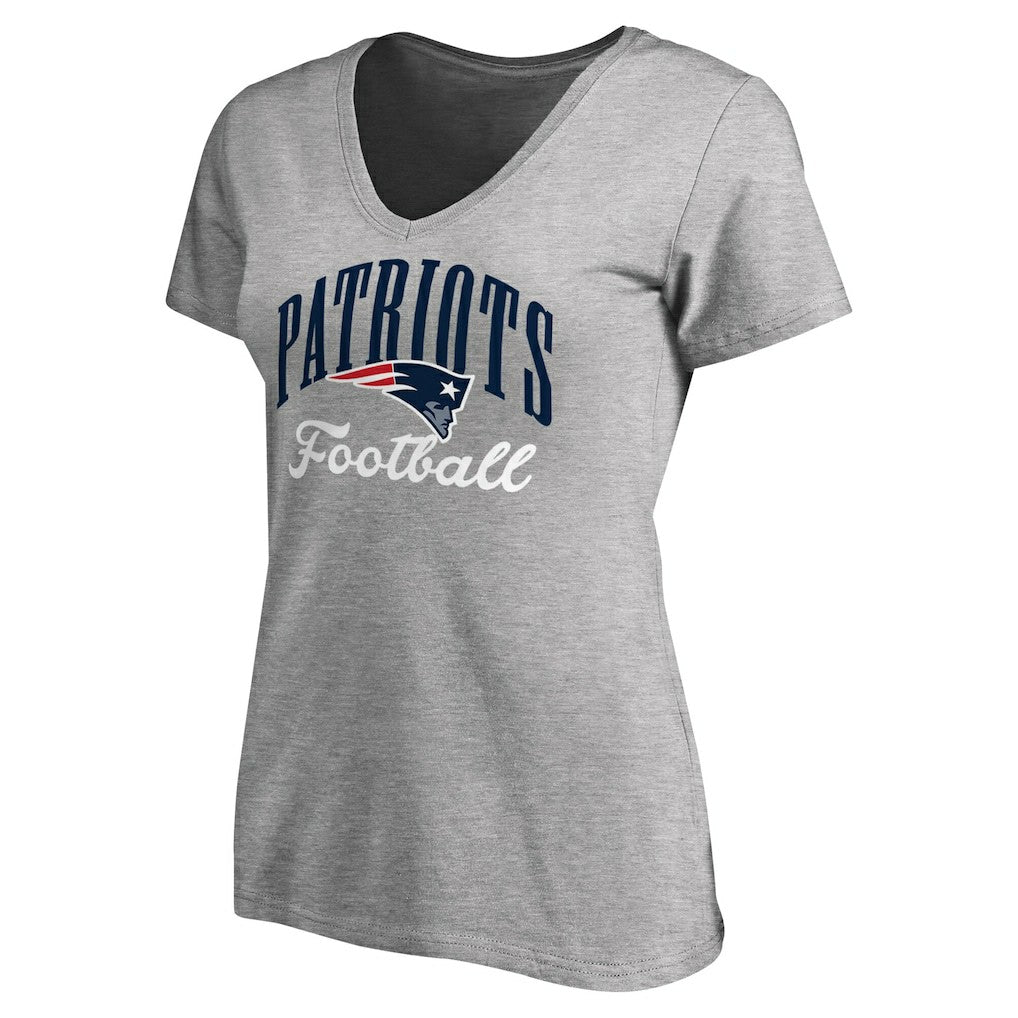 New England Patriots Women's Victory Script V-Neck T-Shirt Heather Gray