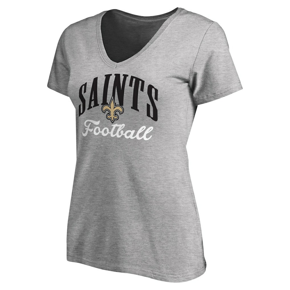 New Orleans Saints Women's Victory Script V-Neck T-Shirt Heather Gray