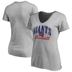 New York Giants Women's Victory Script V-Neck T-Shirt Heather Gray