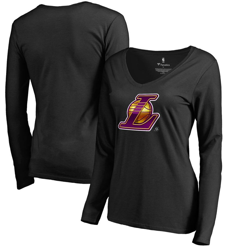 Los Angeles Lakers Women's Midnight Mascot Long Sleeve V-Neck T-Shirt Black