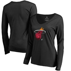 Miami Heat Women's Midnight Mascot Long Sleeve V-Neck T-Shirt Black