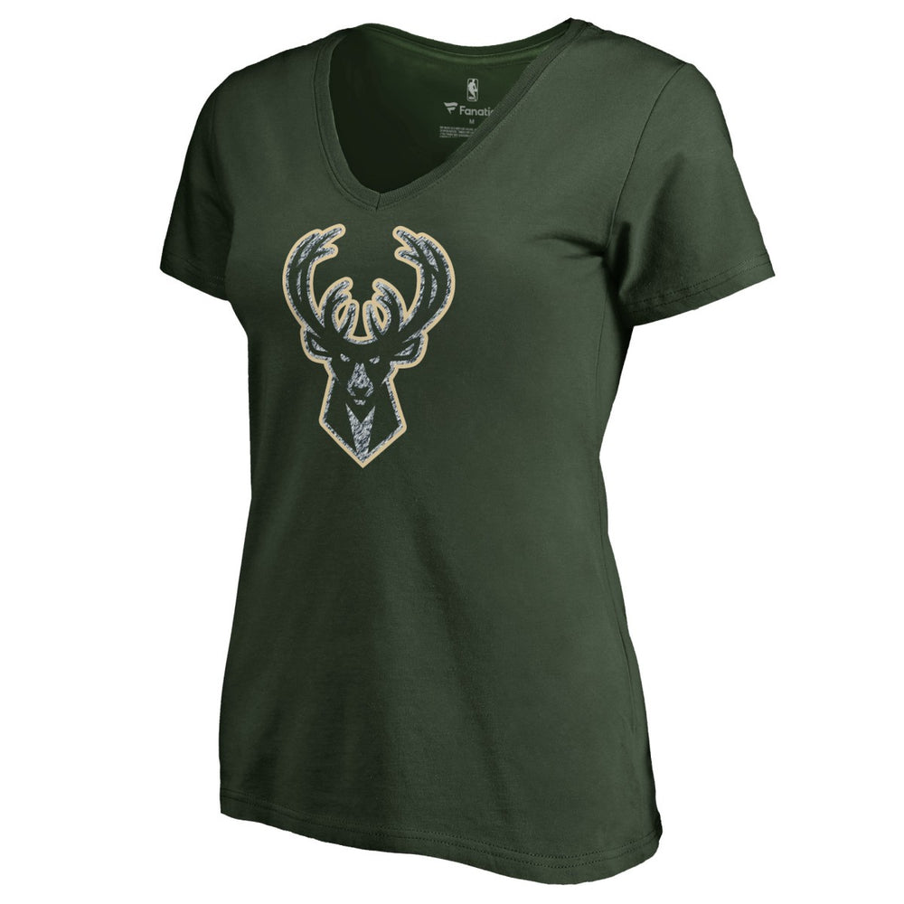 Milwaukee Bucks Women's Static Logo V-Neck T-Shirt Green