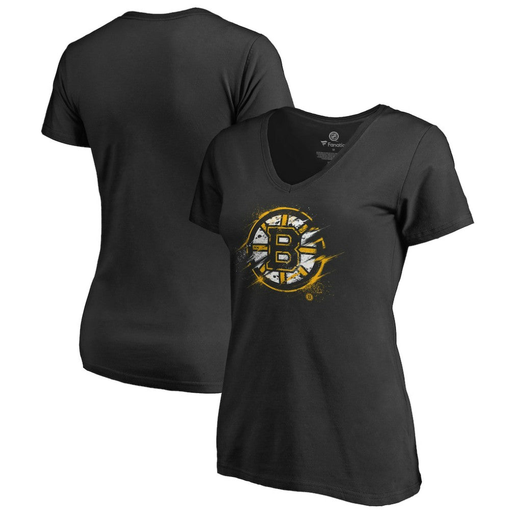 Boston Bruins Women's Splatter Logo V-Neck T-Shirt - Black - NHL 2902300
