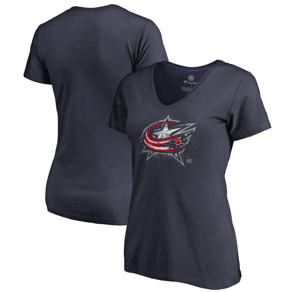 Columbus Blue Jackets Women's Splatter Logo V-Neck T-Shirt - Navy - NHL 2902306