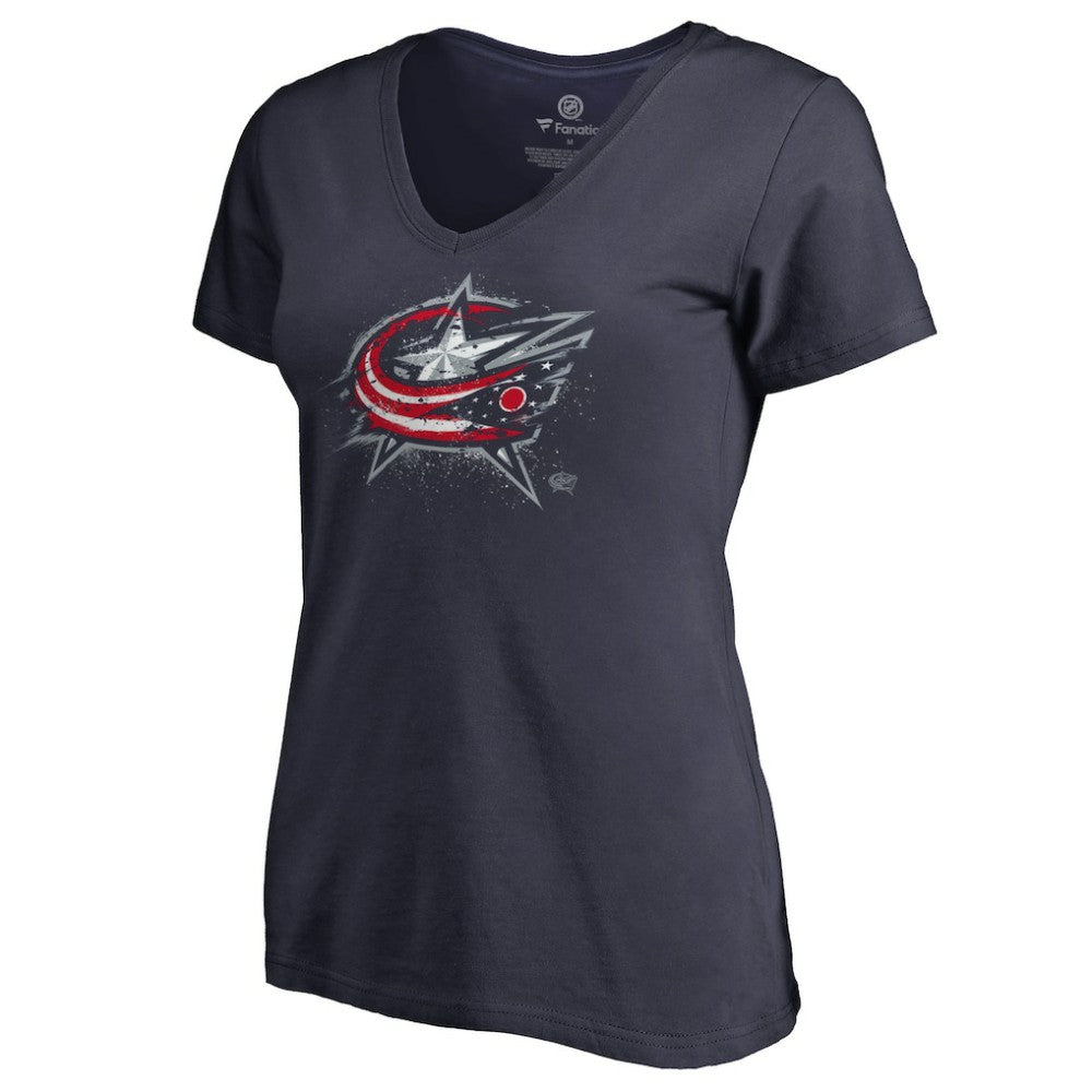 Columbus Blue Jackets Women's Splatter Logo V-Neck T-Shirt - Navy - NHL 2902306