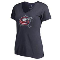 Columbus Blue Jackets Women's Splatter Logo V-Neck T-Shirt - Navy - NHL 2902306