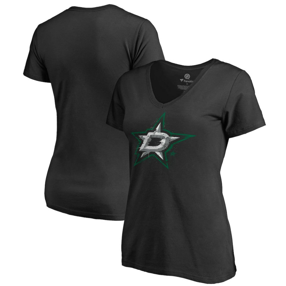 Dallas Stars Women's Splatter Logo V-Neck T-Shirt - Black - NHL 2902307