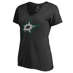 Dallas Stars Women's Splatter Logo V-Neck T-Shirt - Black - NHL 2902307