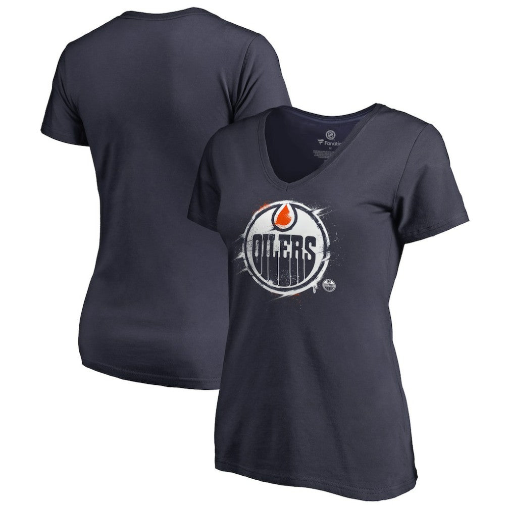Edmonton Oilers Women's Splatter Logo V-Neck T-Shirt - Navy - NHL 2902309
