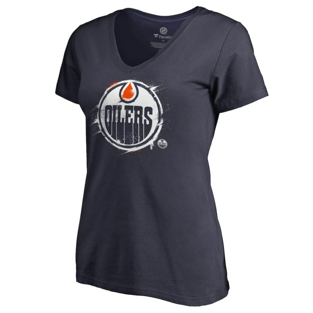 Edmonton Oilers Women's Splatter Logo V-Neck T-Shirt - Navy - NHL 2902309