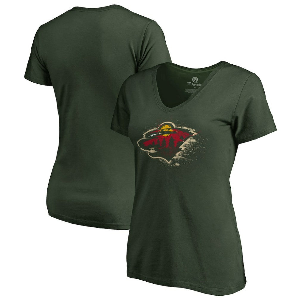 Minnesota Wild Women's Splatter Logo V-Neck T-Shirt - Green - NHL 2902312