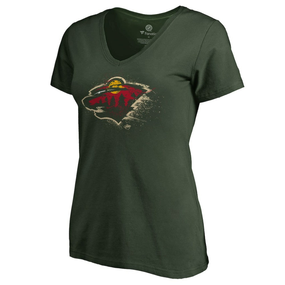 Minnesota Wild Women's Splatter Logo V-Neck T-Shirt - Green - NHL 2902312