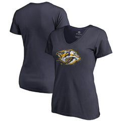 Nashville Predators Women's Splatter Logo V-Neck T-Shirt - Navy - NHL 2902314