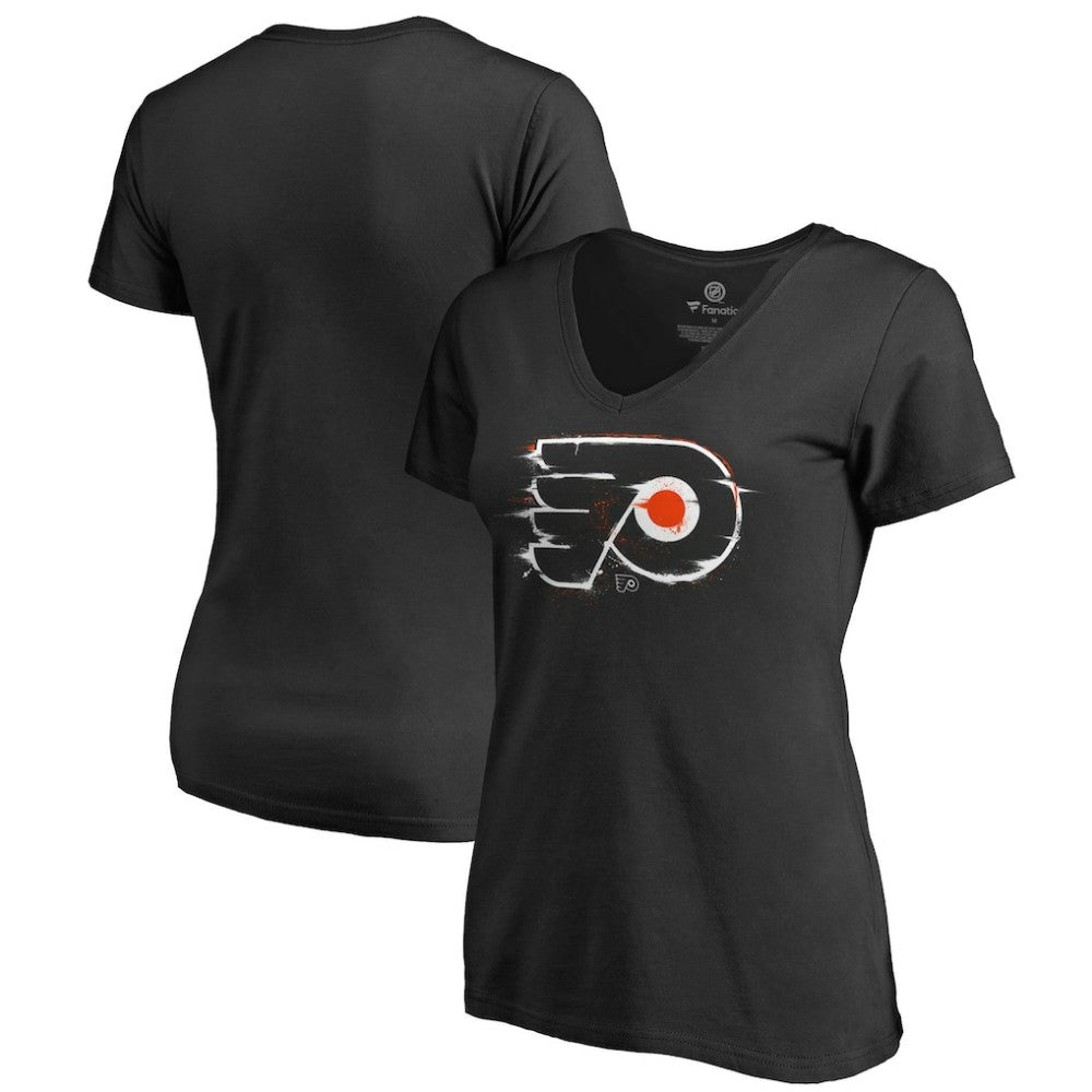 Philadelphia Flyers Women's Splatter Logo V-Neck T-Shirt - Black - NHL 2902319