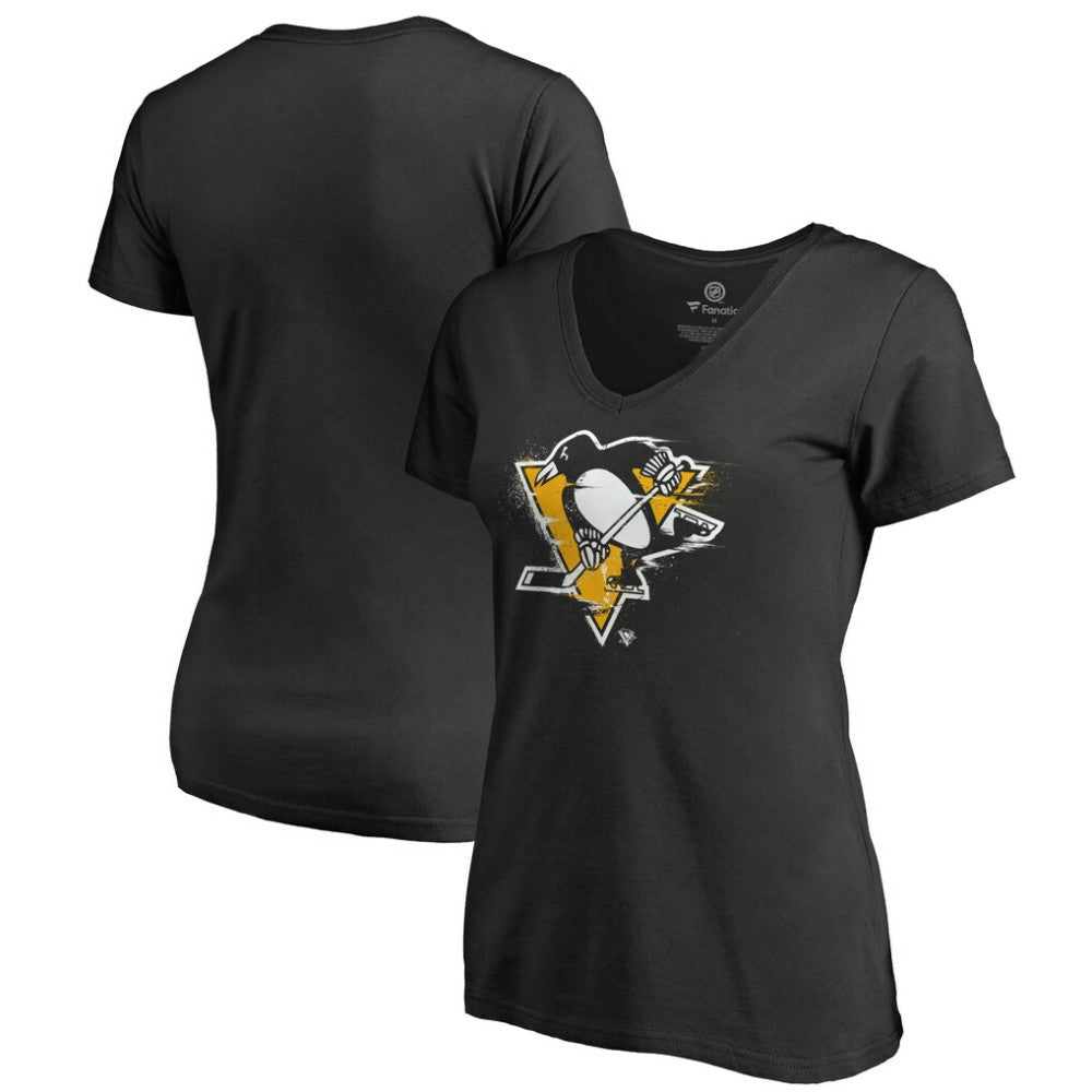 Pittsburgh Penguins Women's Splatter Logo V-Neck T-Shirt - Black - NHL 2902320