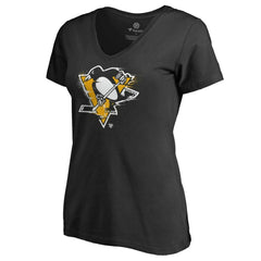 Pittsburgh Penguins Women's Splatter Logo V-Neck T-Shirt - Black - NHL 2902320