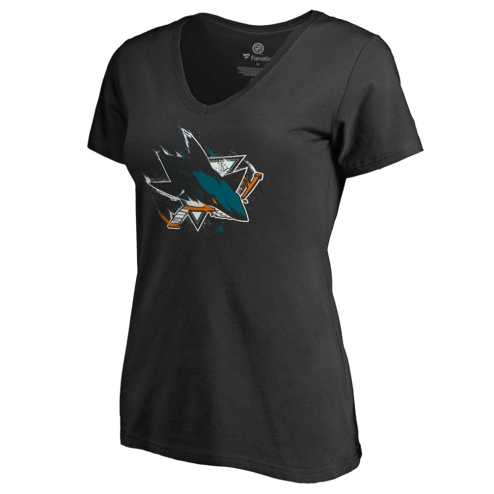 San Jose Sharks Women's Splatter Logo V-Neck T-Shirt - Black - NHL 2902321