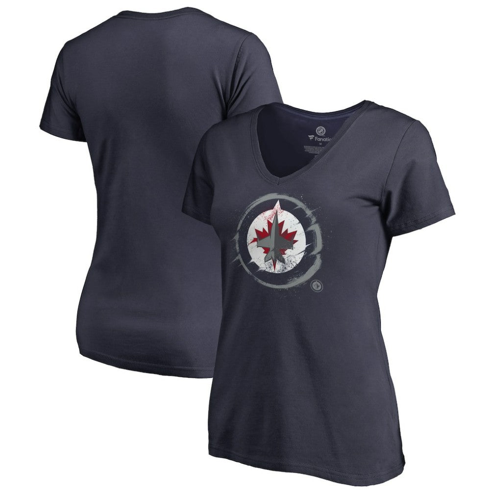 Winnipeg Jets Women's Splatter Logo V-Neck T-Shirt - Navy - NHL 2902328