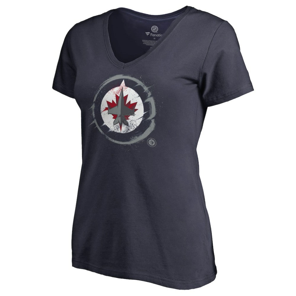 Winnipeg Jets Women's Splatter Logo V-Neck T-Shirt - Navy - NHL 2902328