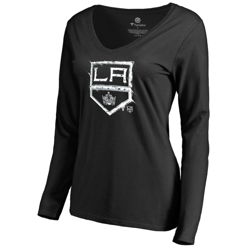 Los Angeles Kings Women's Splatter Logo V-Neck Long Sleeve T-Shirt - Black - NHL 2902342