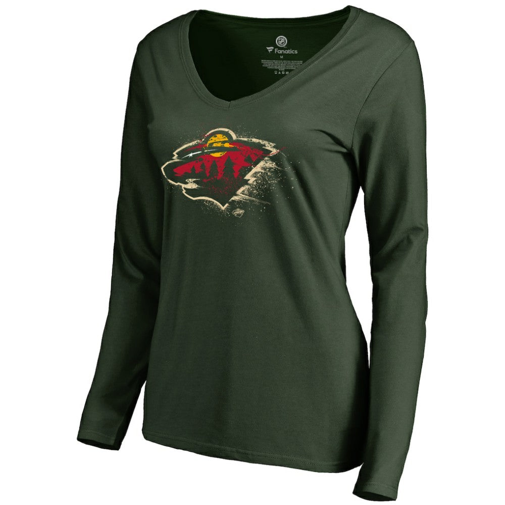 Minnesota Wild Women's Splatter Logo V-Neck Long Sleeve T-Shirt - Green - NHL 2902343