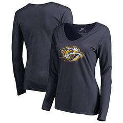 Nashville Predators Women's Splatter Logo V-Neck Long Sleeve T-Shirt - Navy - NHL 2902345
