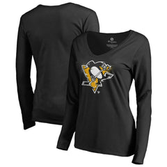 Pittsburgh Penguins Women's Splatter Logo V-Neck Long Sleeve T-Shirt - Black - NHL 2902351