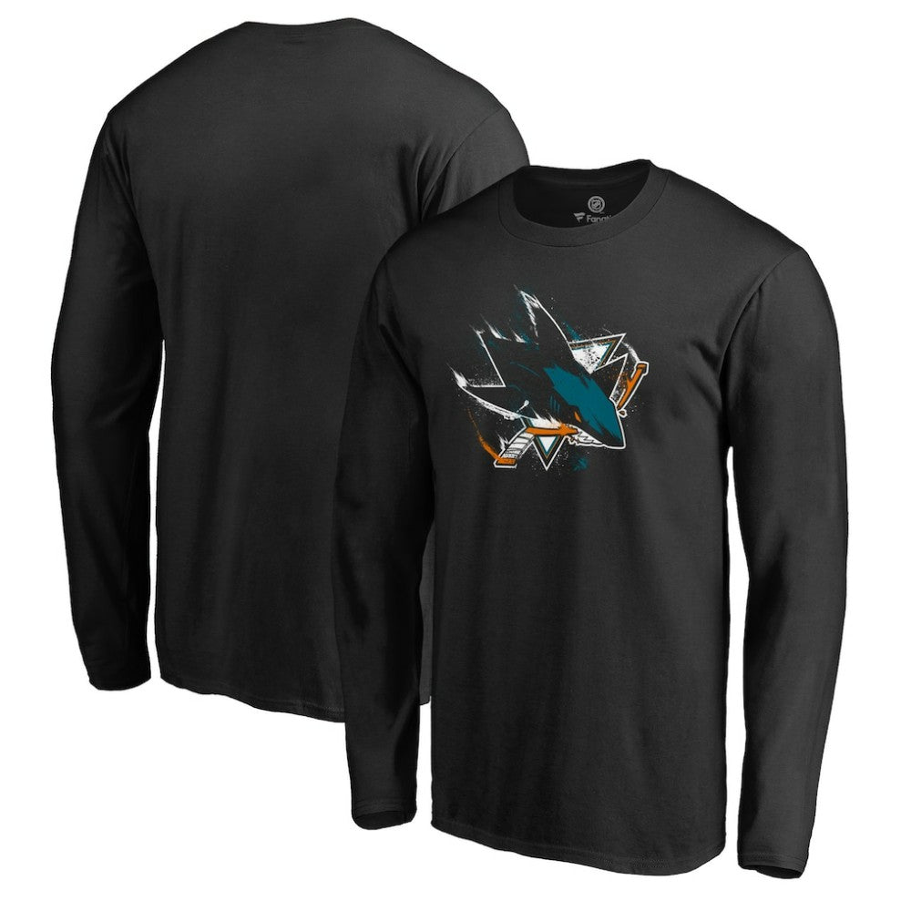 San Jose Sharks Splatter Logo Long Sleeve T-Shirt - Black - NHL 2902418