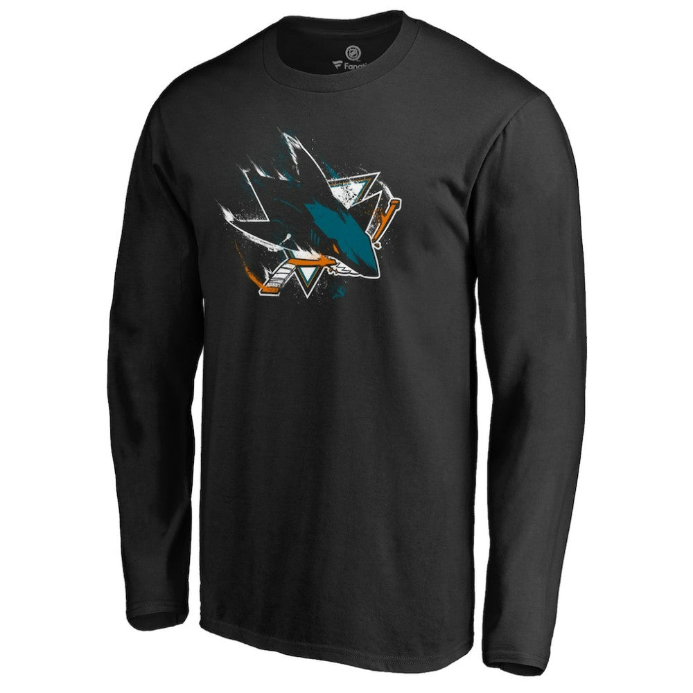 San Jose Sharks Splatter Logo Long Sleeve T-Shirt - Black - NHL 2902418