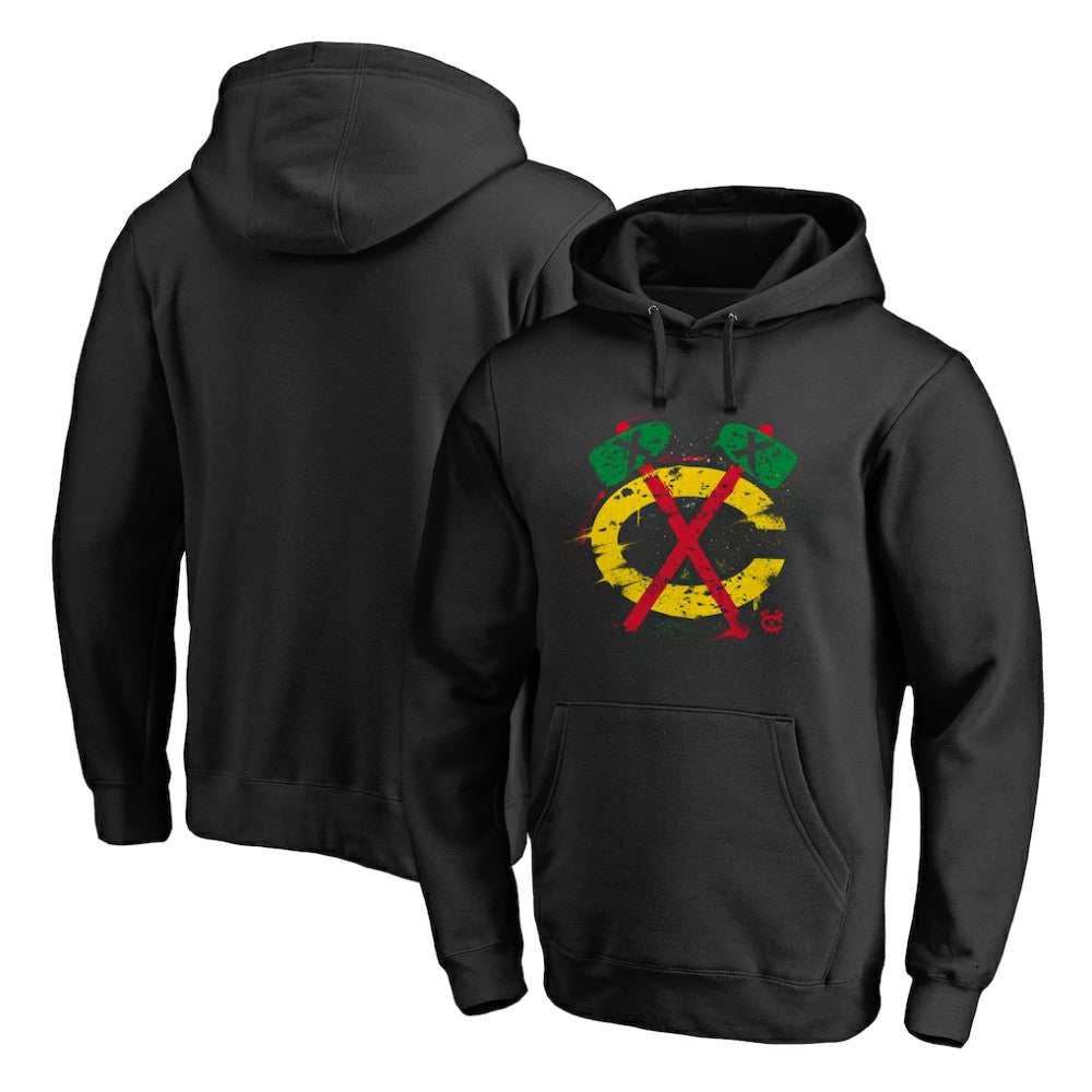 Chicago Blackhawks Splatter Logo Pullover Hoodie - Black - NHL 2902433