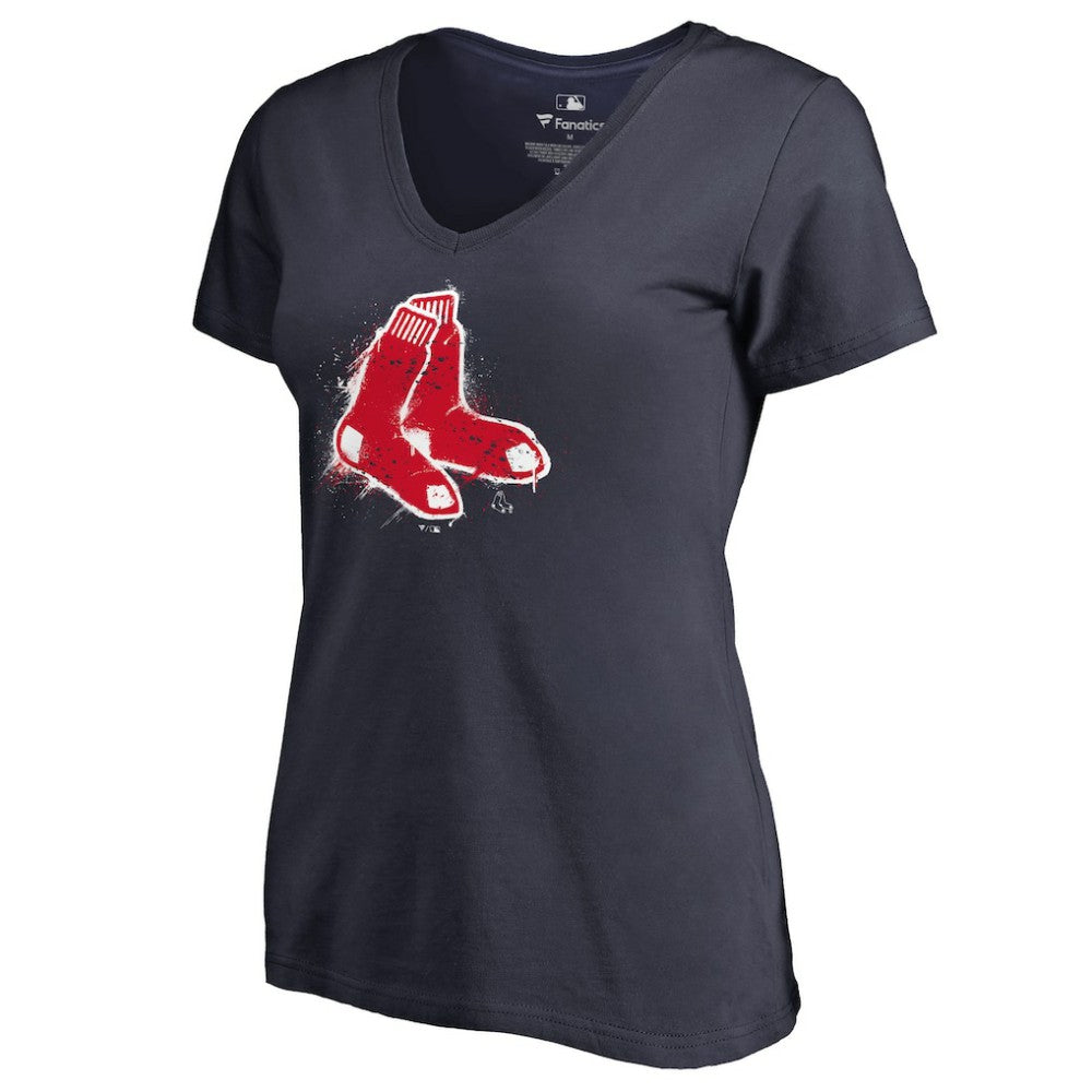 Boston Red Sox Women's Splatter Logo V-Neck T-Shirt - Navy - MLB Discount