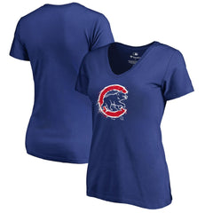 Chicago Cubs Women's Splatter Logo V-Neck T-Shirt - Royal - MLB Discount