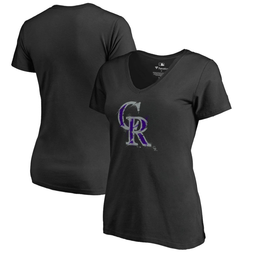 Colorado Rockies Women's Splatter Logo V-Neck T-Shirt - Black - MLB on Sale