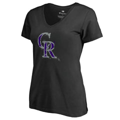 Colorado Rockies Women's Splatter Logo V-Neck T-Shirt - Black - MLB on Sale