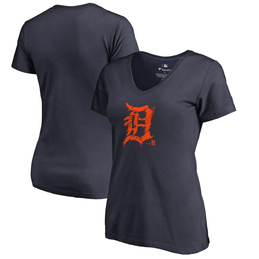 Detroit Tigers Women's Splatter Logo V-Neck T-Shirt - Navy - MLB on Sale
