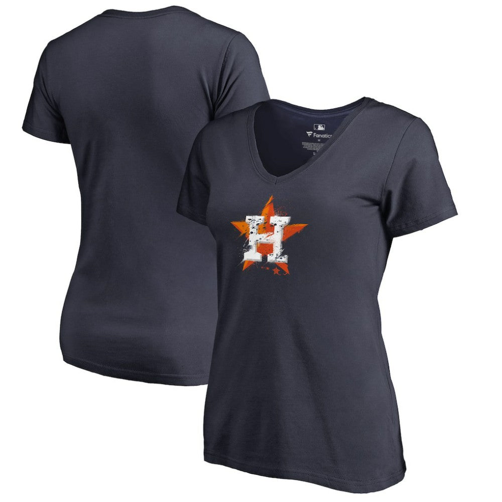 Houston Astros Women's Splatter Logo V-Neck T-Shirt - Navy - MLB Discount