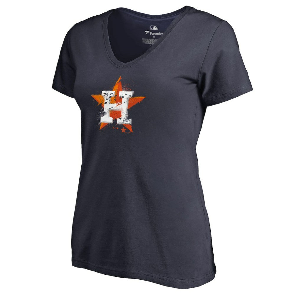 Houston Astros Women's Splatter Logo V-Neck T-Shirt - Navy - MLB Discount