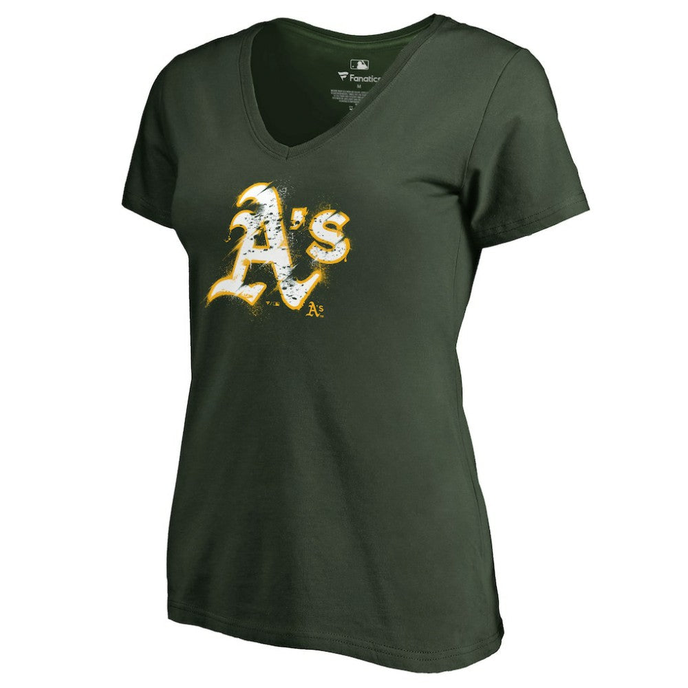 Athletics Women's Splatter Logo V-Neck T-Shirt - Green - MLB Discount
