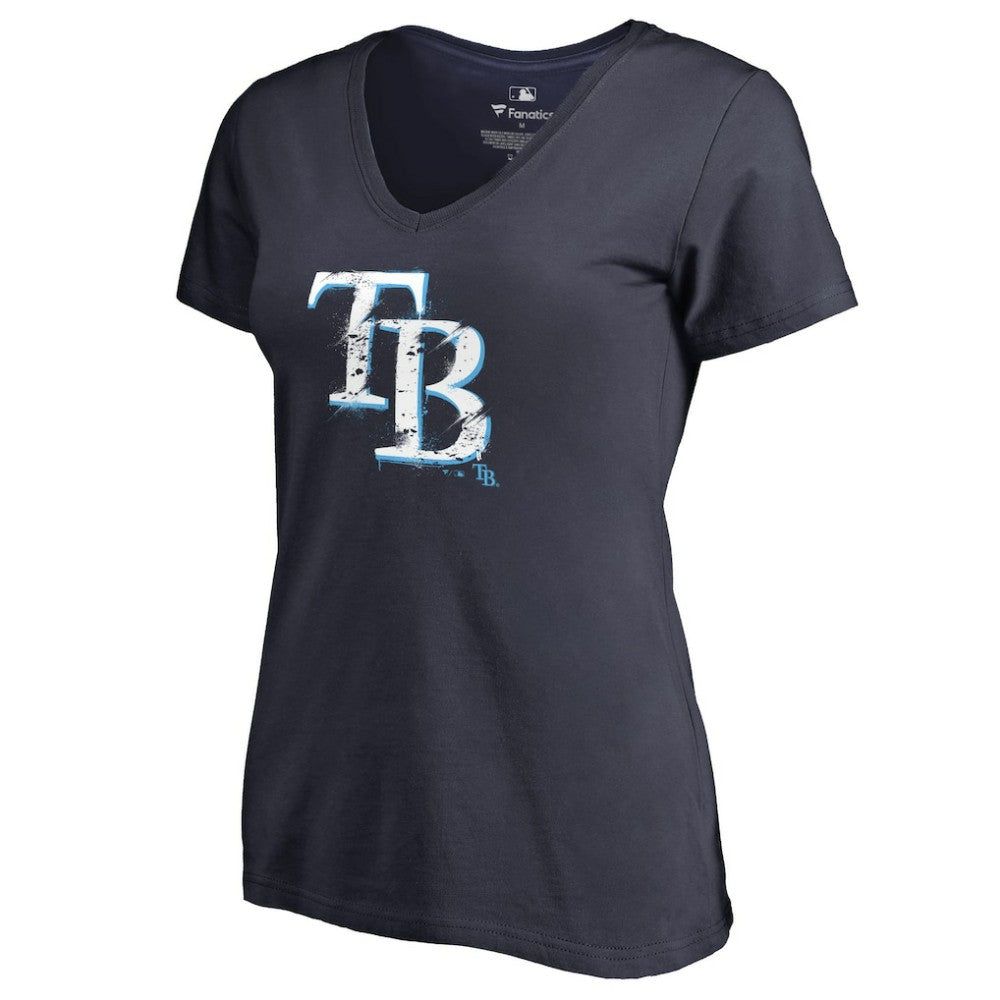 Tampa Bay Rays Women's Splatter Logo V-Neck T-Shirt - Navy - MLB Lifestyle