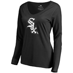 Chicago White Sox Women's Splatter Logo Long Sleeve V-Neck T-Shirt - Black - MLB on Sale