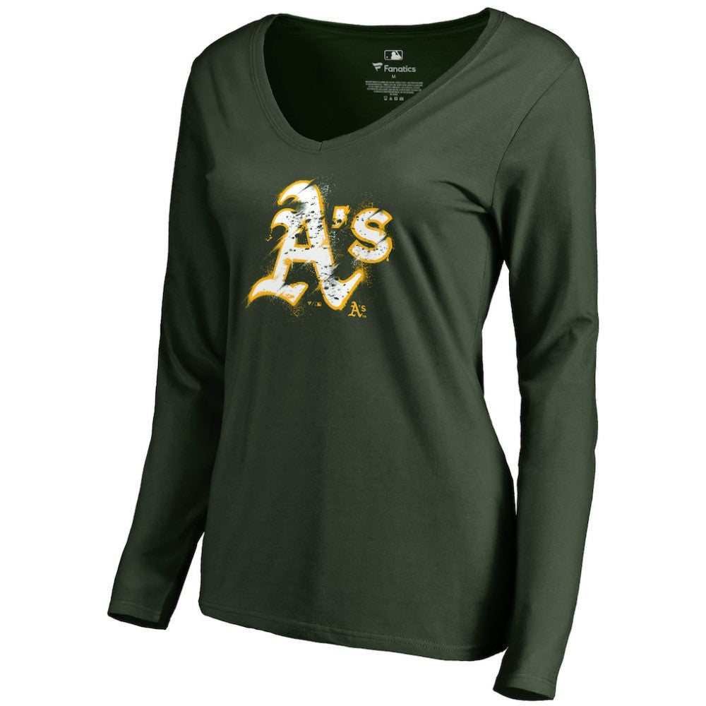 Athletics Women's Splatter Logo Long Sleeve V-Neck T-Shirt - Green - MLB Online