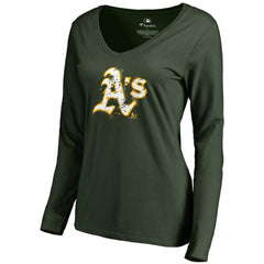 Athletics Women's Splatter Logo Long Sleeve V-Neck T-Shirt - Green - MLB Online