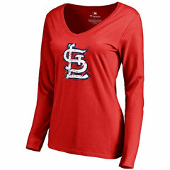 St. Louis Cardinals Women's Splatter Logo Long Sleeve V-Neck T-Shirt - Red - MLB Online