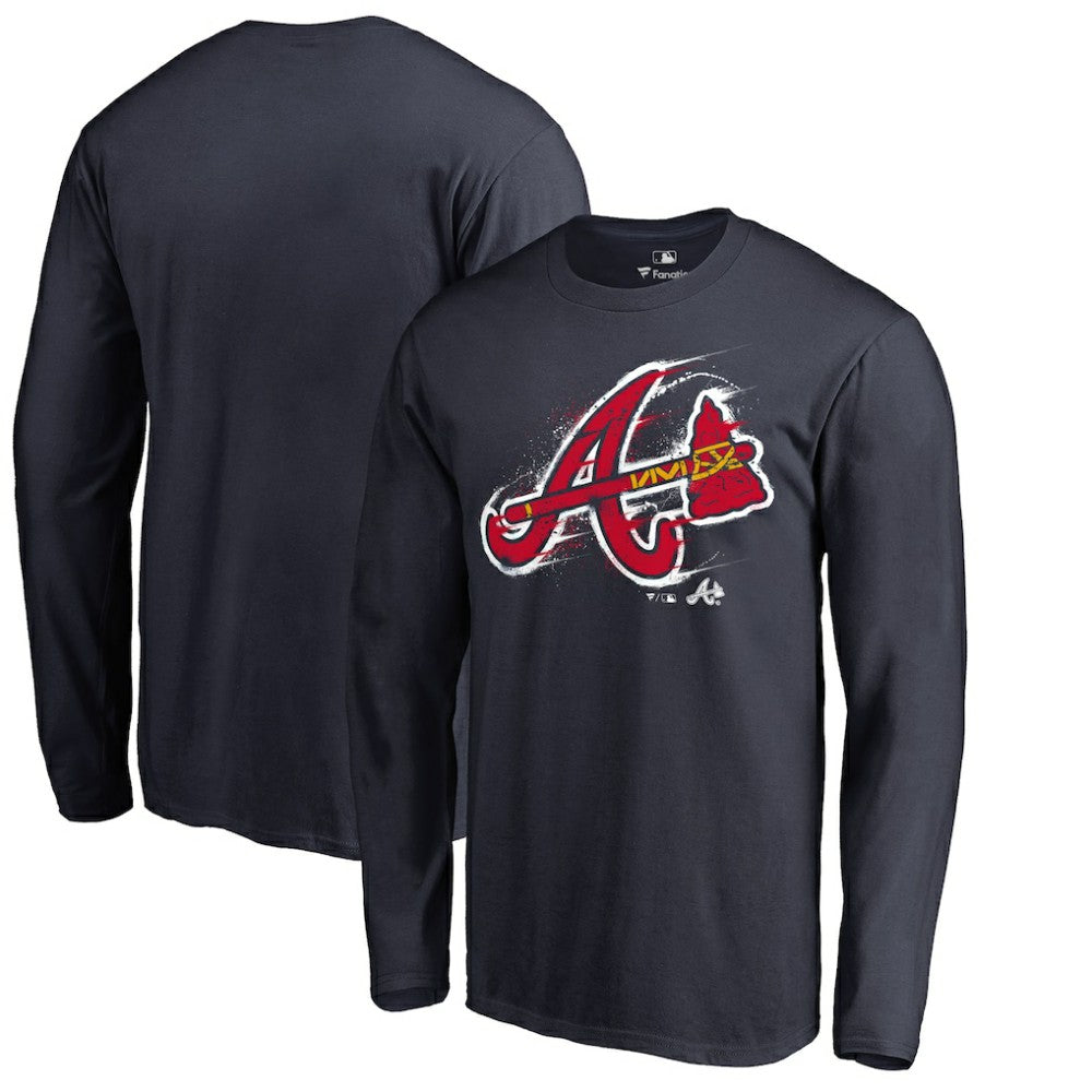 Atlanta Braves Splatter Logo Long Sleeve T-Shirt - Navy - MLB Sale