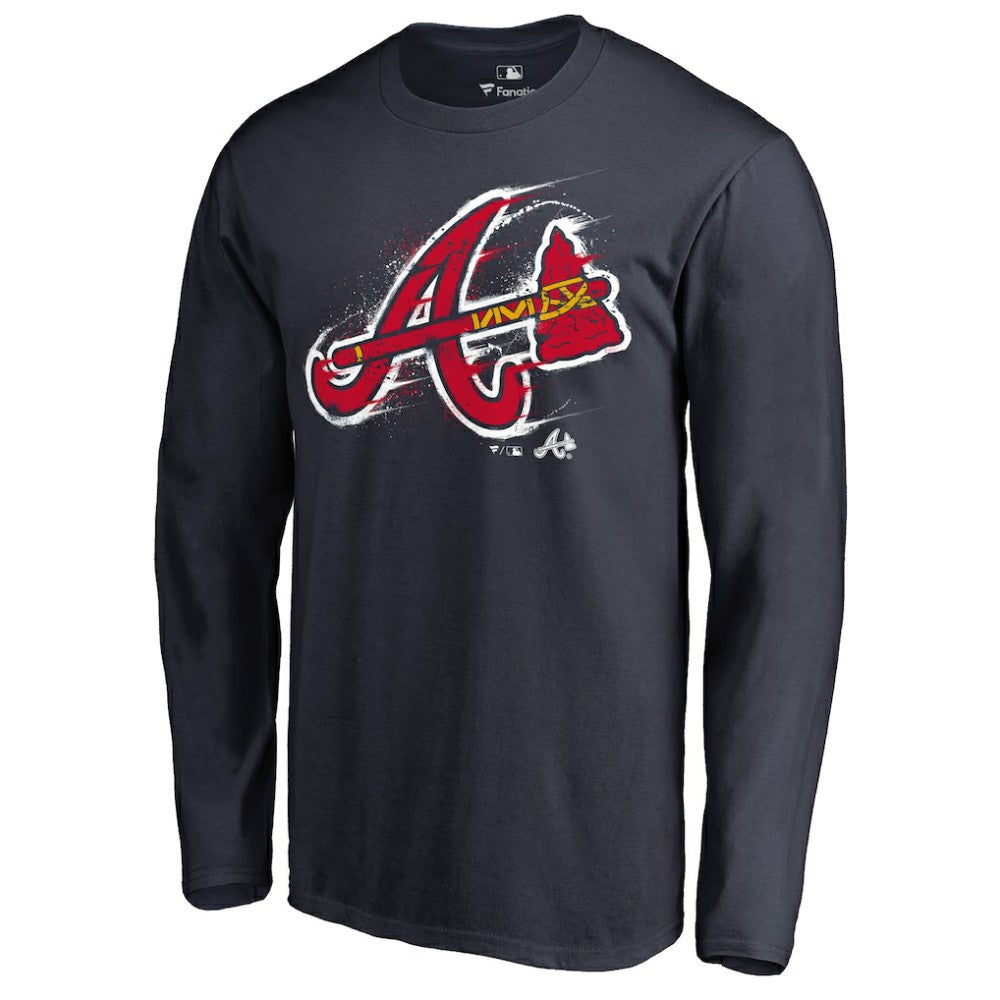 Atlanta Braves Splatter Logo Long Sleeve T-Shirt - Navy - MLB Sale