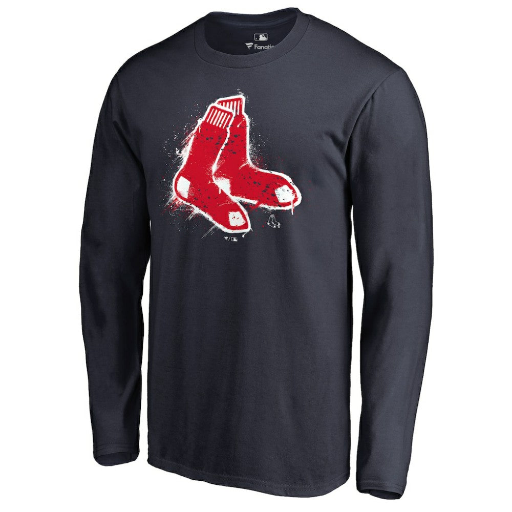 Boston Red Sox Splatter Logo Long Sleeve T-Shirt - Navy - MLB Sale