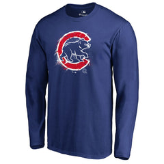 Chicago Cubs Splatter Logo Long Sleeve T-Shirt - Royal - MLB Lifestyle