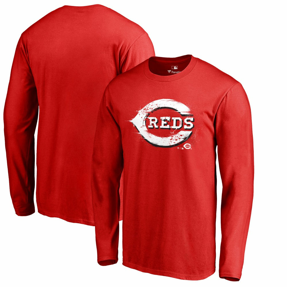 Cincinnati Reds Splatter Logo Long Sleeve T-Shirt - Red - MLB Sale