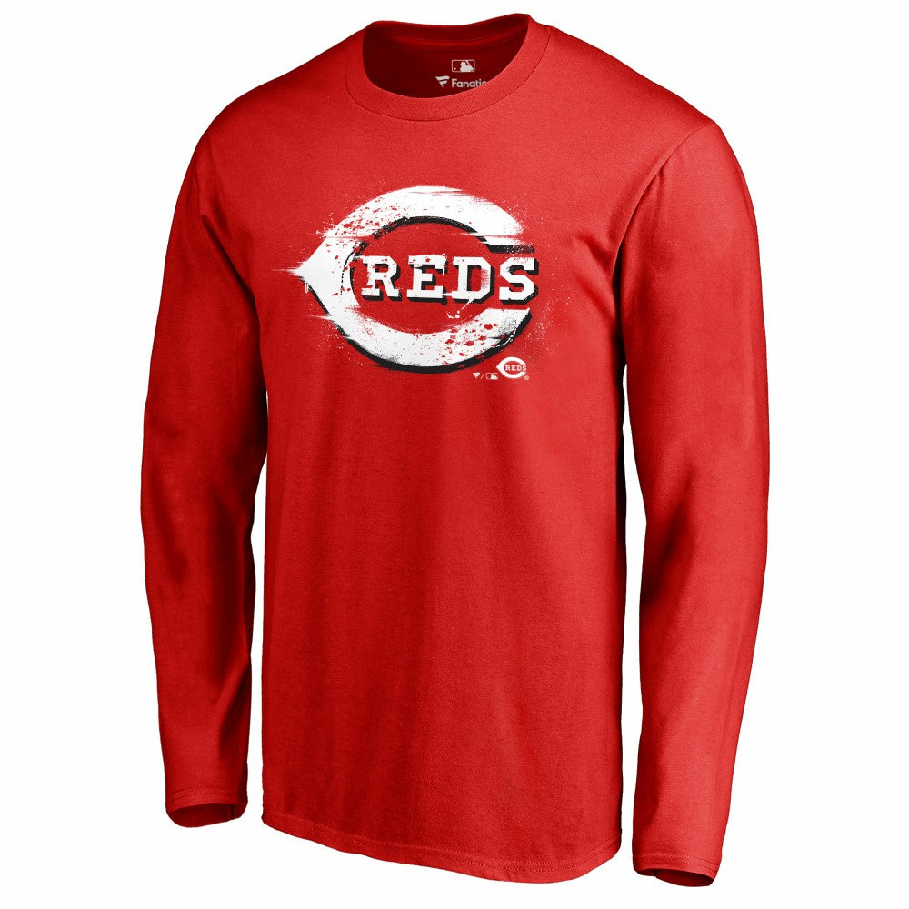 Cincinnati Reds Splatter Logo Long Sleeve T-Shirt - Red - MLB Sale